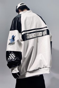 Y2K Faux Leather Racer Jacket - 90s Grunge, Retro Style, Y2K Club & Party Outfits