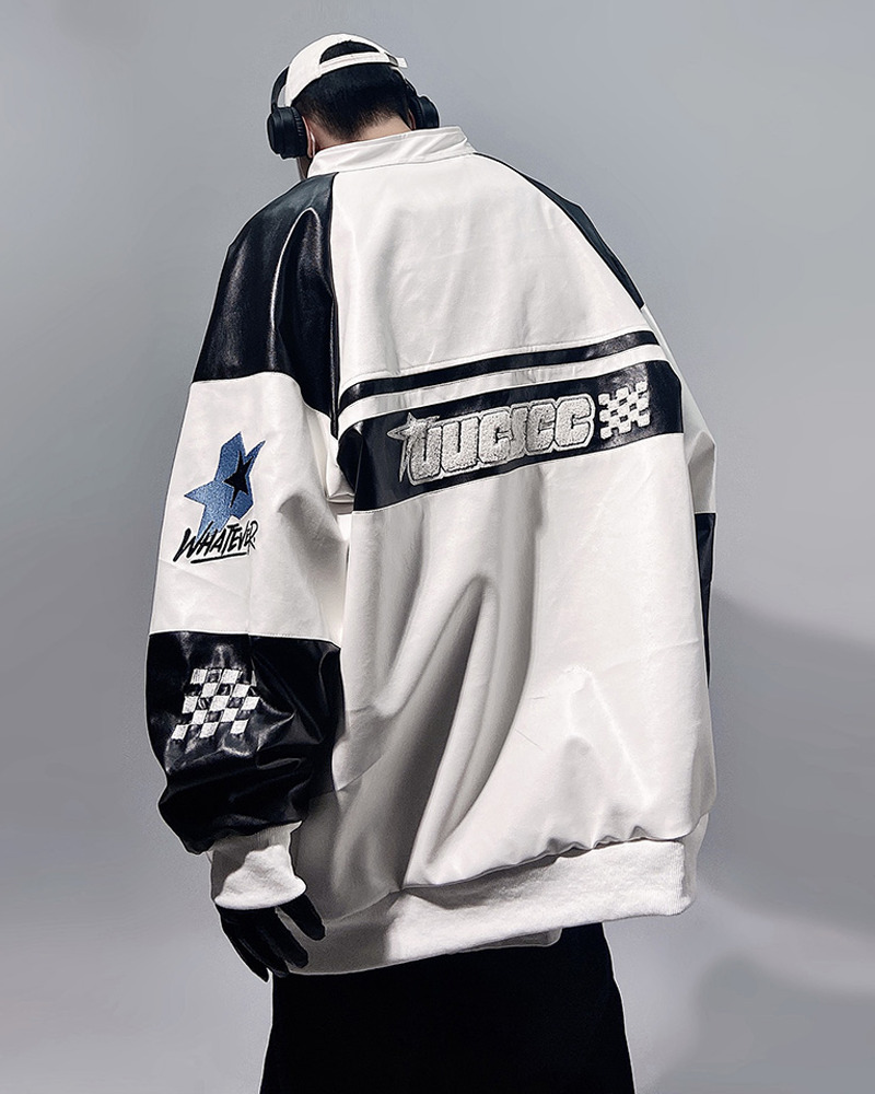 Y2K Faux Leather Racer Jacket - 90s Grunge, Retro Style, Y2K Club & Party Outfits