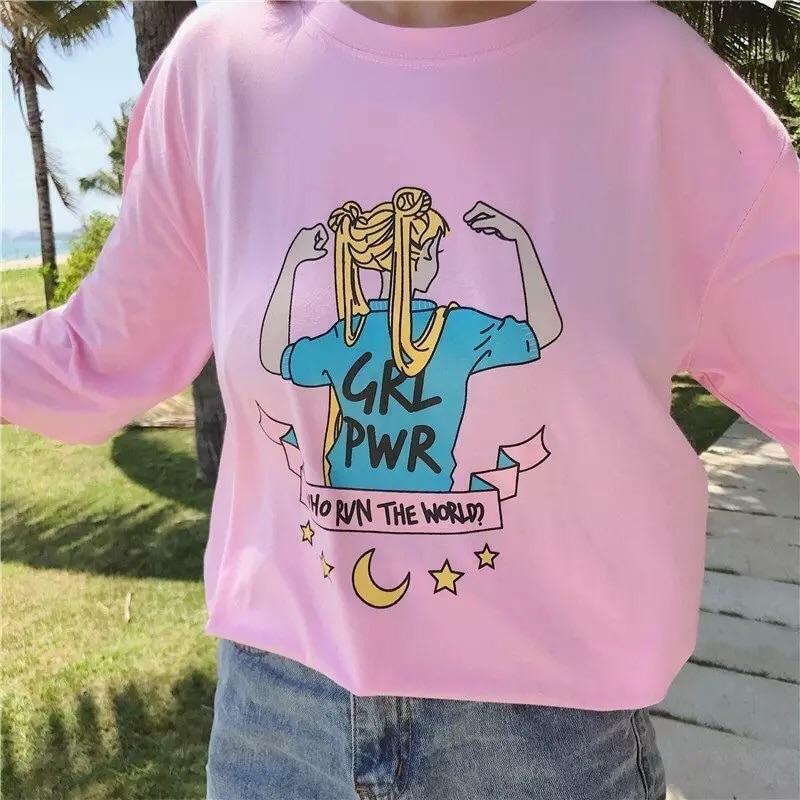 Y2K Feminist Sailor Moon T-Shirt - Retro 90s Grunge, Summer Y2K Outfits, Popstar Style