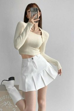 Y2K Fishtail Pleated Mini Skirt - Retro 90s Grunge, Summer Y2K Outfits, Gothic Y2K