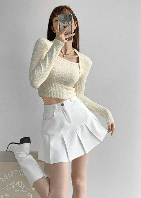 Y2K Fishtail Pleated Mini Skirt - Retro 90s Grunge, Summer Y2K Outfits, Gothic Y2K