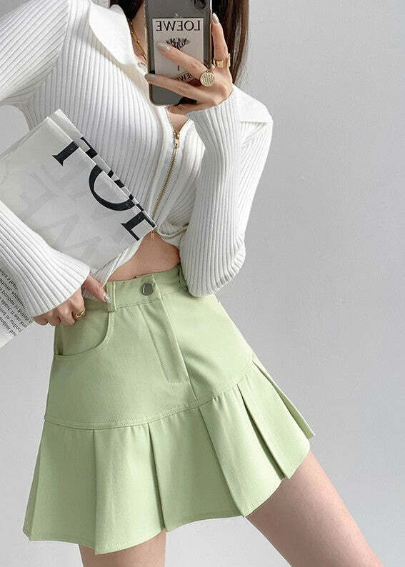 Y2K Fishtail Pleated Mini Skirt - Retro 90s Grunge, Summer Y2K Outfits, Gothic Y2K
