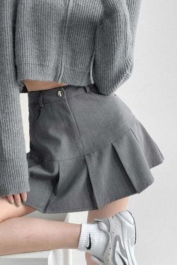 Y2K Fishtail Pleated Mini Skirt - Retro 90s Grunge, Summer Y2K Outfits, Gothic Y2K