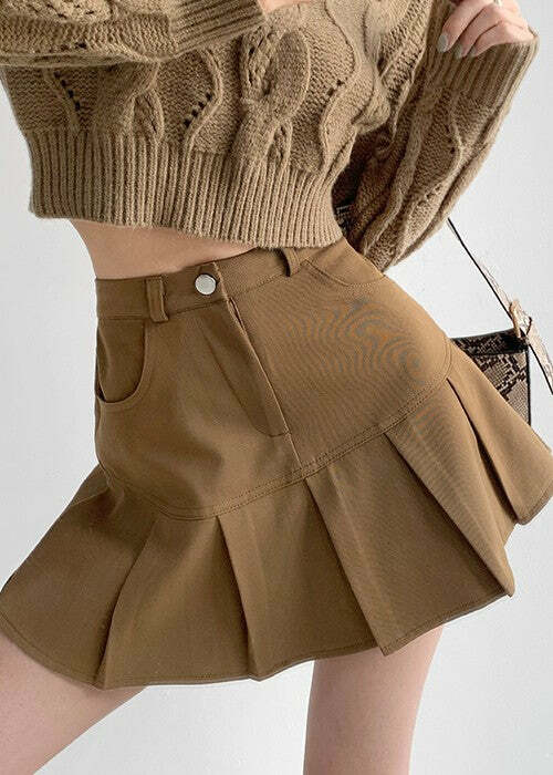 Y2K Fishtail Pleated Mini Skirt - Retro 90s Grunge, Summer Y2K Outfits, Gothic Y2K