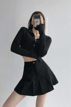 Y2K Fishtail Pleated Mini Skirt - Retro 90s Grunge, Summer Y2K Outfits, Gothic Y2K
