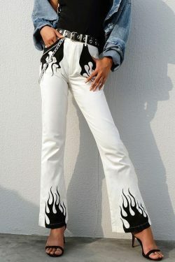 Y2K Flame Print Pants - 90s Grunge, Retro Summer, Y2K Club & Party Outfits