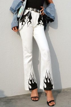 Y2K Flame Print Pants - 90s Grunge, Retro Summer, Y2K Club & Party Outfits