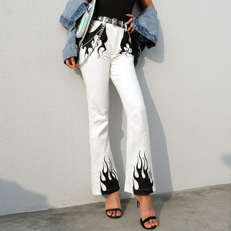 Y2K Flame Print Pants - 90s Grunge, Retro Summer, Y2K Club & Party Outfits