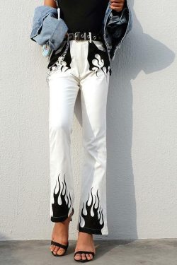 Y2K Flame Print Pants - 90s Grunge, Retro Summer, Y2K Club & Party Outfits
