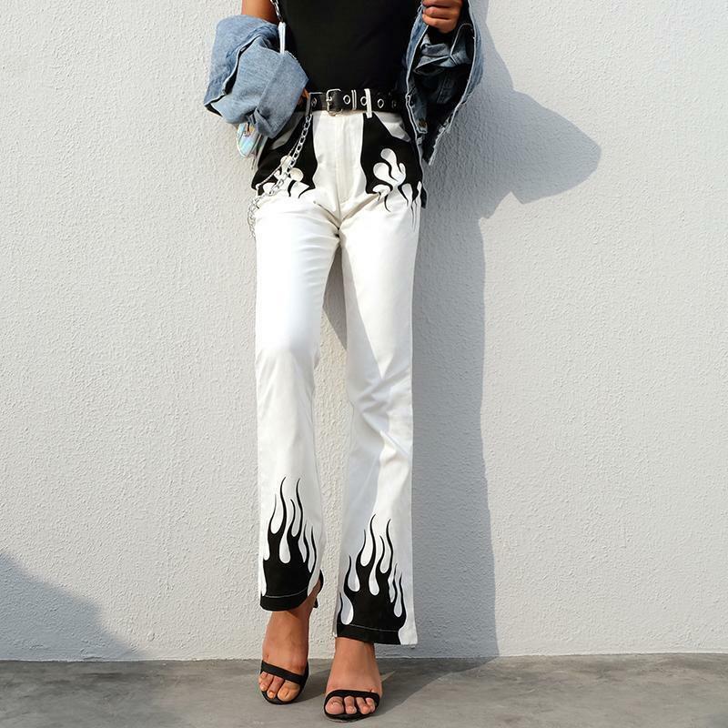 Y2K Flame Print Pants - 90s Grunge, Retro Summer, Y2K Club & Party Outfits