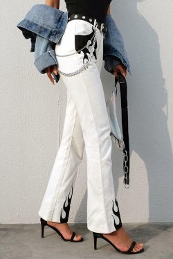 Y2K Flame Print Pants - 90s Grunge, Retro Summer, Y2K Club & Party Outfits