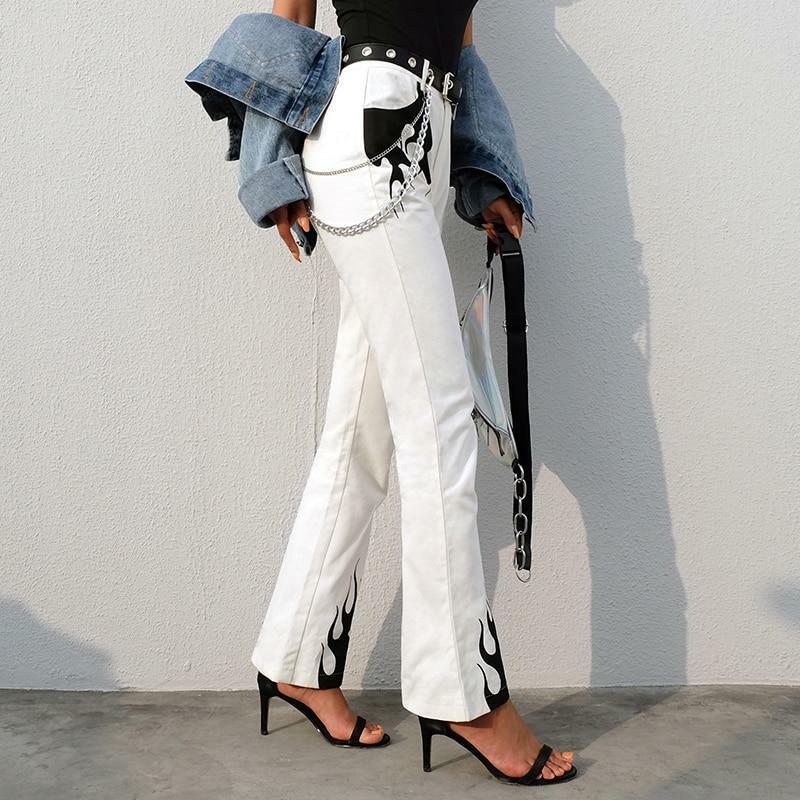 Y2K Flame Print Pants - 90s Grunge, Retro Summer, Y2K Club & Party Outfits