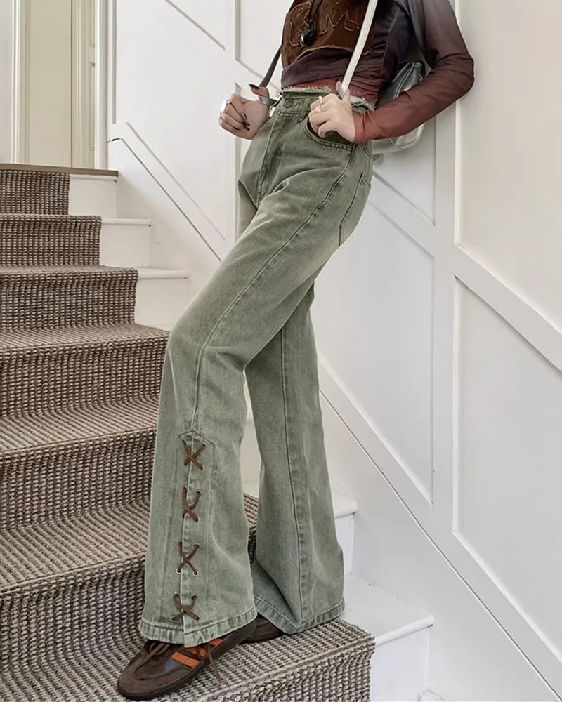 Y2K Flare Jeans - Retro 90s Grunge, Summer Outfits, Popstar & Club Fashion, Pastel Goth Style