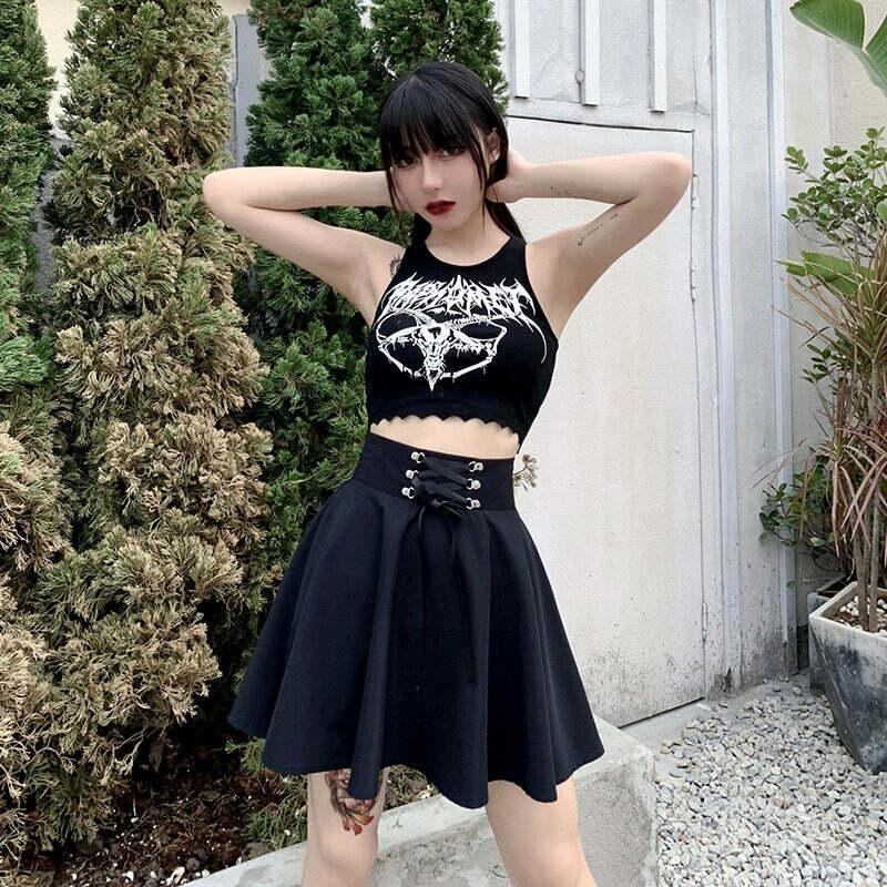 Y2K Flared Mini Skater Skirt - 90s Grunge, Retro, Pastel Goth, Summer & Party Outfits