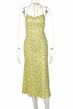 Y2K Floral Backless Midi Dress - Perfect for Summer, 90s Grunge, and Retro Party Outfits