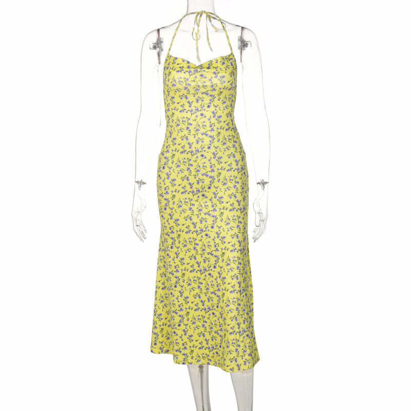 Y2K Floral Backless Midi Dress - Perfect for Summer, 90s Grunge, and Retro Party Outfits