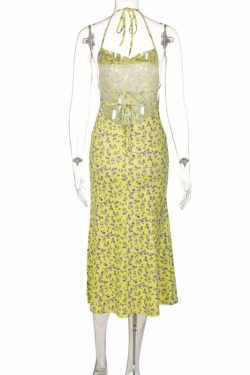 Y2K Floral Backless Midi Dress - Perfect for Summer, 90s Grunge, and Retro Party Outfits