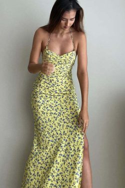 Y2K Floral Backless Midi Dress - Perfect for Summer, 90s Grunge, and Retro Party Outfits