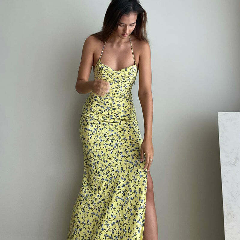 Y2K Floral Backless Midi Dress - Perfect for Summer, 90s Grunge, and Retro Party Outfits