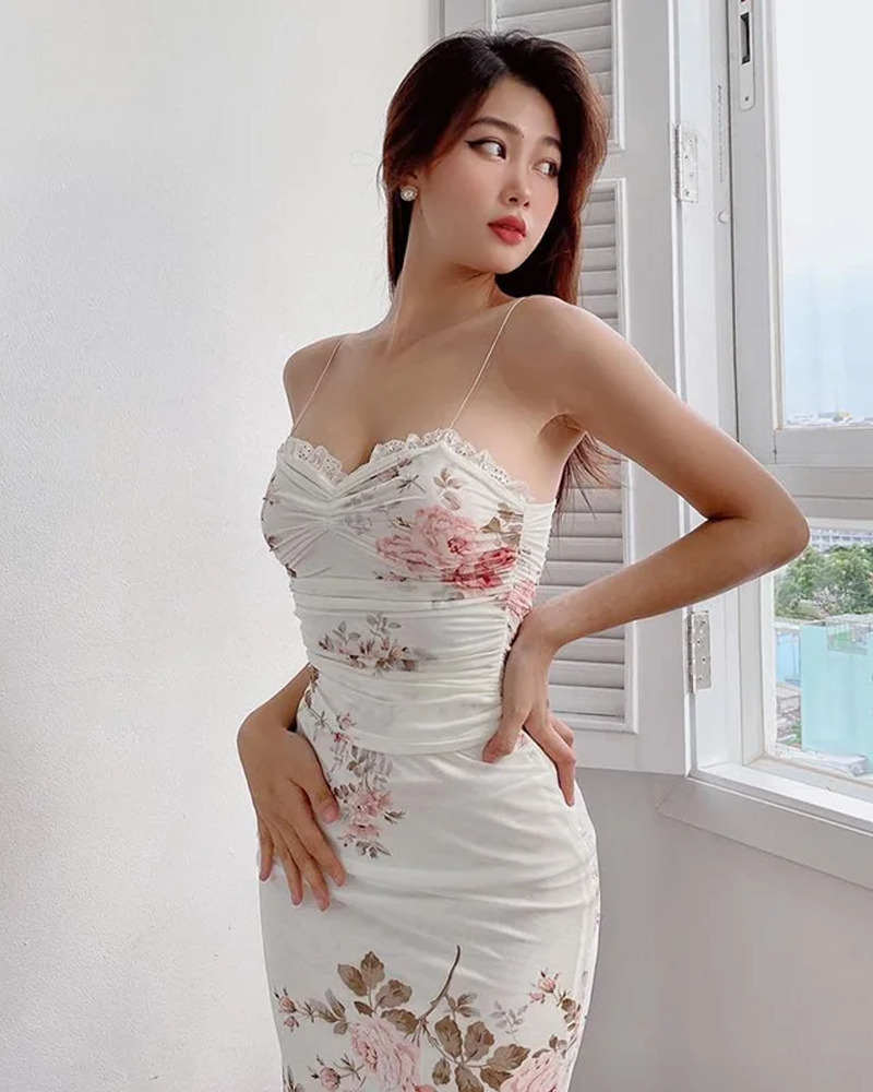 Y2K Floral Bodycon Dress - 90s Grunge Summer Outfit, Retro Party & Club Fashion