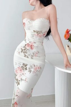 Y2K Floral Bodycon Dress - 90s Grunge Summer Outfit, Retro Party & Club Fashion