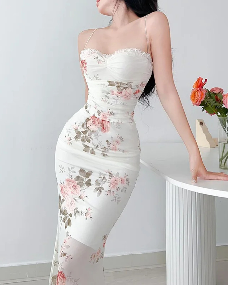 Y2K Floral Bodycon Dress - 90s Grunge Summer Outfit, Retro Party & Club Fashion
