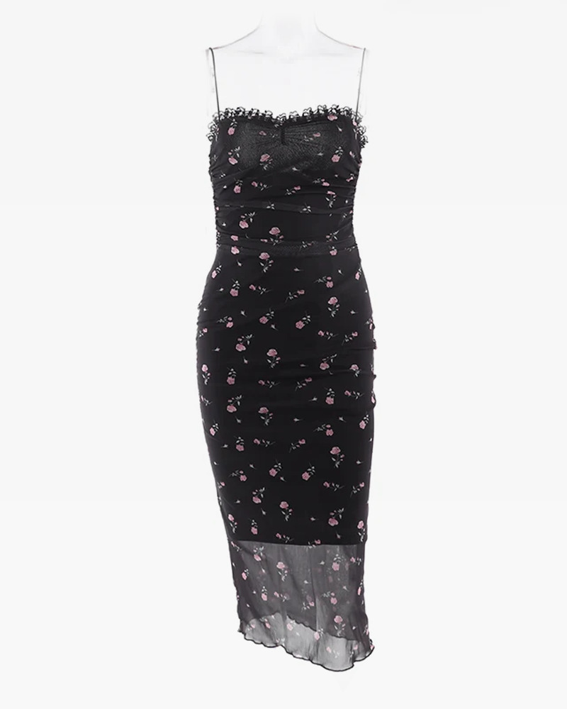 Y2K Floral Bodycon Dress - 90s Grunge Summer Outfit, Retro Party & Club Fashion
