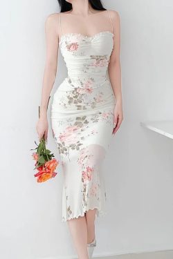 Y2K Floral Bodycon Dress - 90s Grunge Summer Outfit, Retro Party & Club Fashion