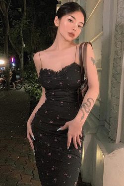 Y2K Floral Bodycon Dress - 90s Grunge Summer Outfit, Retro Party & Club Fashion
