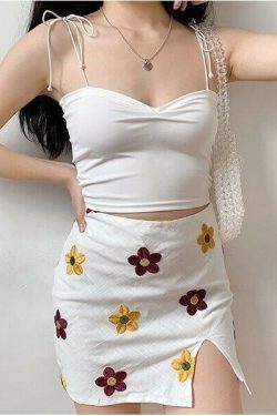 Y2K Floral Bodycon Mini Skirt - 90s Grunge Summer Outfit, Retro Y2K Fashion, Pastel Goth Style