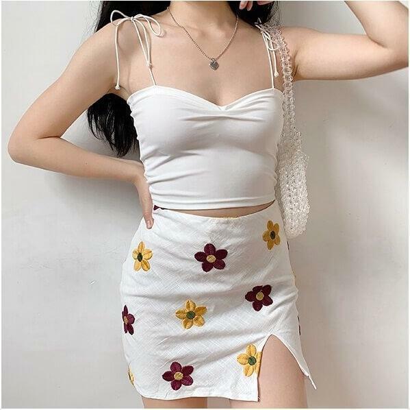 Y2K Floral Bodycon Mini Skirt - 90s Grunge Summer Outfit, Retro Y2K Fashion, Pastel Goth Style