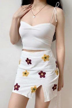 Y2K Floral Bodycon Mini Skirt - 90s Grunge Summer Outfit, Retro Y2K Fashion, Pastel Goth Style
