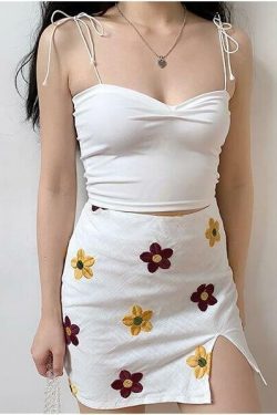 Y2K Floral Bodycon Mini Skirt - 90s Grunge Summer Outfit, Retro Y2K Fashion, Pastel Goth Style