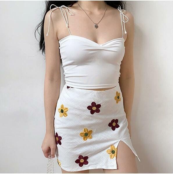 Y2K Floral Bodycon Mini Skirt - 90s Grunge Summer Outfit, Retro Y2K Fashion, Pastel Goth Style