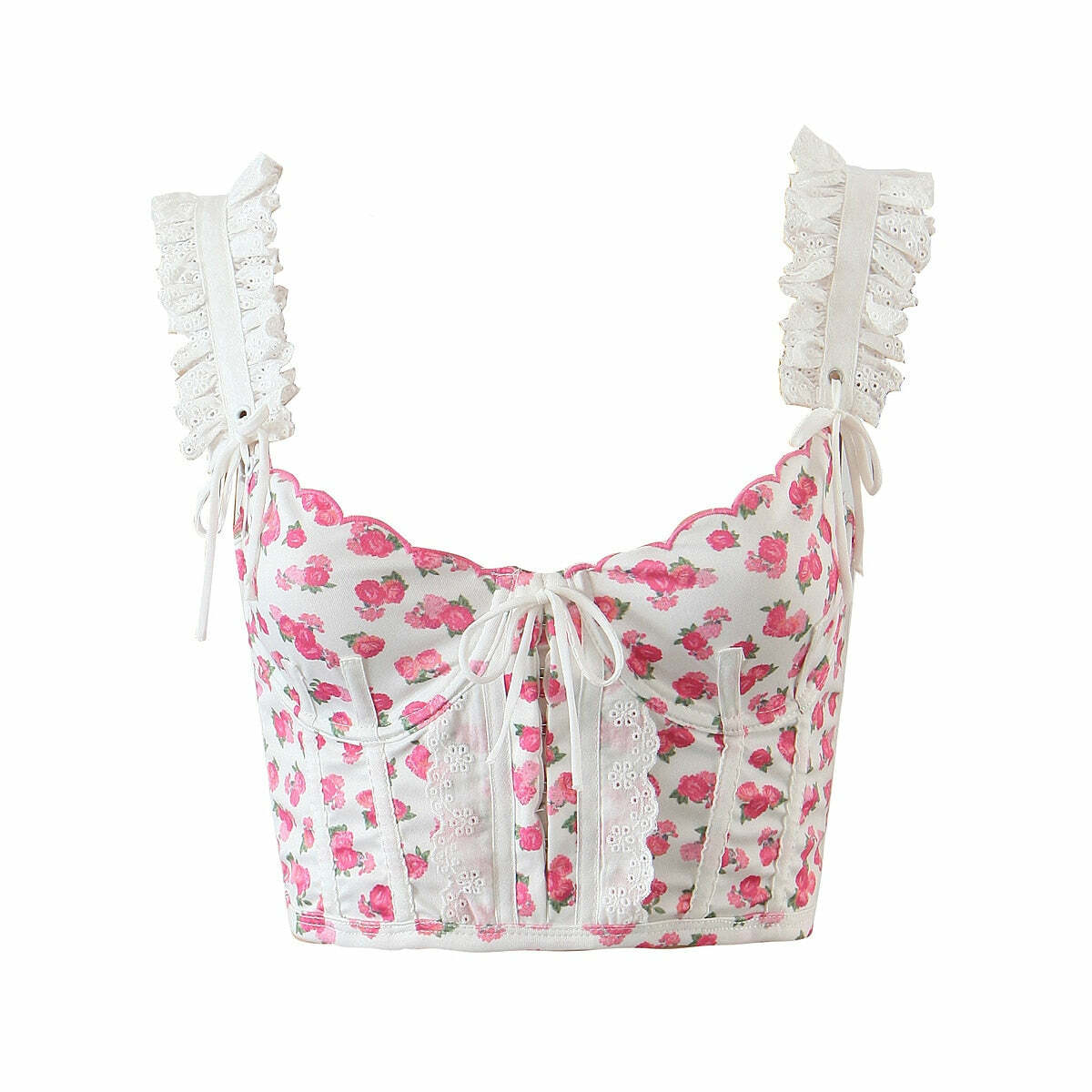 Y2K Floral Bustier Top - Retro 90s Grunge, Coquette Soft Girl, Summer Y2K Outfits