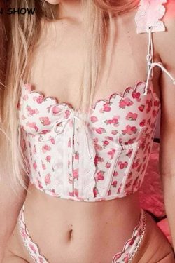 Y2K Floral Bustier Top - Retro 90s Grunge, Coquette Soft Girl, Summer Y2K Outfits