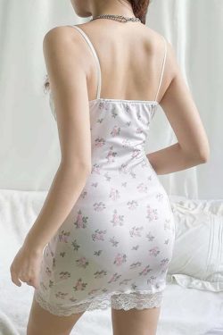 Y2K Floral Lace Trim Cami Slip Nightgown - Retro 90s Grunge Summer Outfit for Women