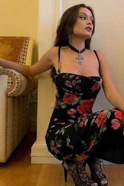 Y2K Floral Maxi Dress - 90s Grunge, Retro Summer Outfit, Pastel Goth, Y2K Party Fashion