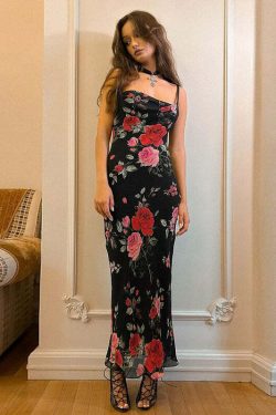 Y2K Floral Maxi Dress - 90s Grunge, Retro Summer Outfit, Pastel Goth, Y2K Party Fashion