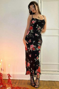 Y2K Floral Maxi Dress - 90s Grunge, Retro Summer Outfit, Pastel Goth, Y2K Party Fashion