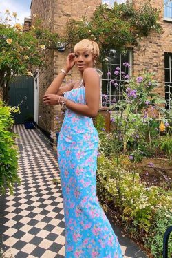 Y2K Floral Maxi Dress - 90s Grunge Summer Outfit, Retro Y2K Fashion, Pastel Goth Style