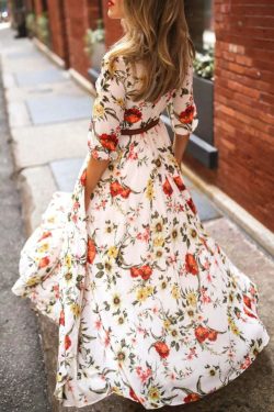 Y2K Floral Maxi Dress - Crew Neck, Lantern Sleeve, Retro 90s Grunge, Summer Party Outfit