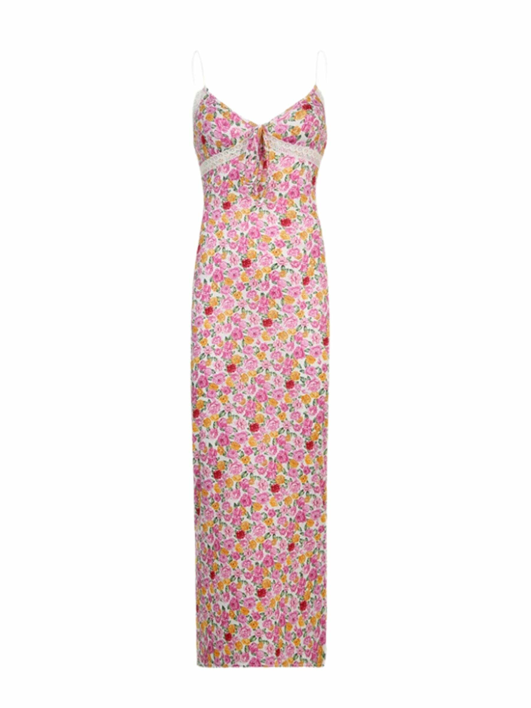 Y2K Floral Maxi Dress - Retro 90s Grunge Summer Outfit, Pastel Goth, Y2K Party Fashion