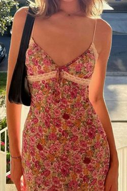 Y2K Floral Maxi Dress - Retro 90s Grunge Summer Outfit, Pastel Goth, Y2K Party Fashion