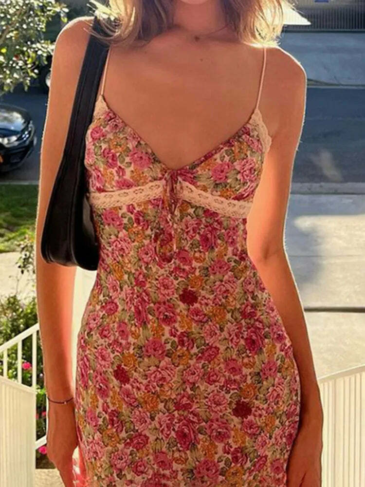 Y2K Floral Maxi Dress - Retro 90s Grunge Summer Outfit, Pastel Goth, Y2K Party Fashion