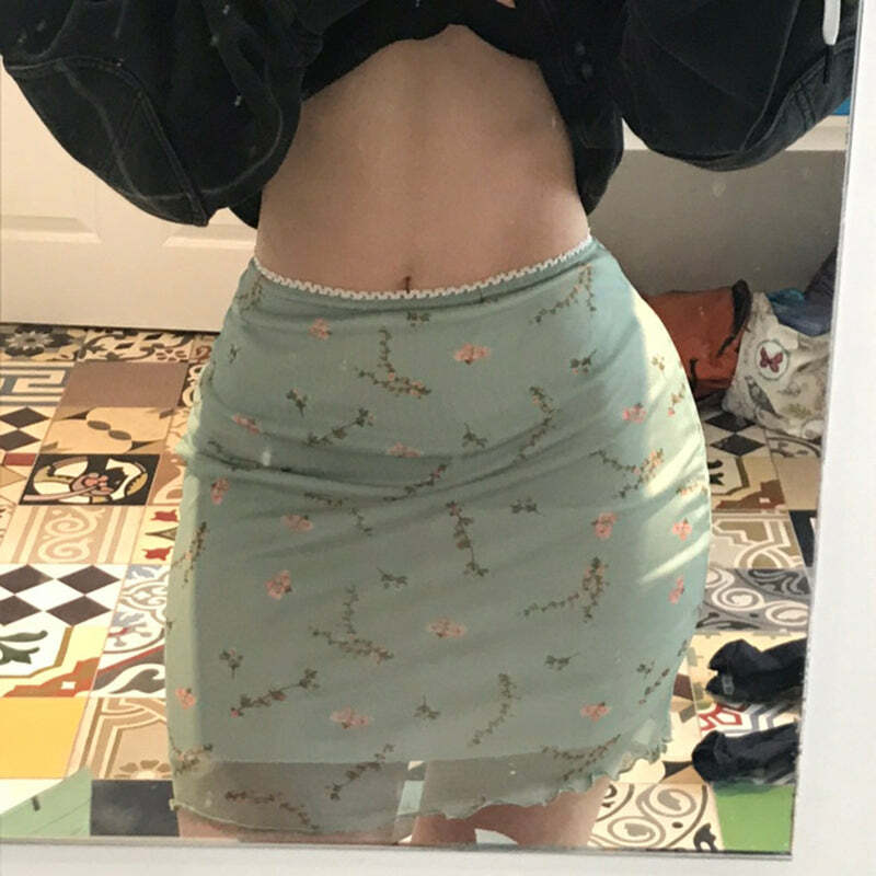 Y2K Floral Mesh Mini Skirt - 90s Grunge, Retro Summer Outfit, Pastel Goth, Y2K Fashion