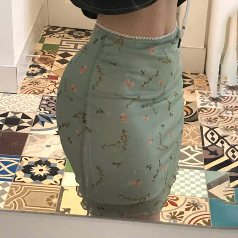 Y2K Floral Mesh Mini Skirt - 90s Grunge, Retro Summer Outfit, Pastel Goth, Y2K Fashion