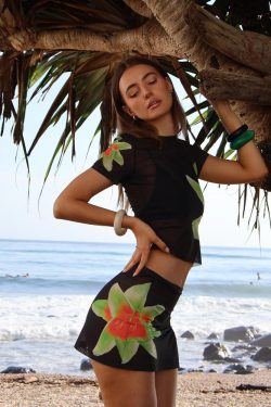 Y2K Floral Mesh Skirt Set - Retro 90s Grunge Summer Outfit, Pastel Goth, Y2K Party Look