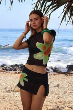 Y2K Floral Mesh Skirt Set - Retro 90s Grunge Summer Outfit, Pastel Goth, Y2K Party Look