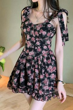 Y2K Floral Mini Dress - Soft Girl Aesthetic, 90s Grunge, Summer Y2K Outfits, Retro Style